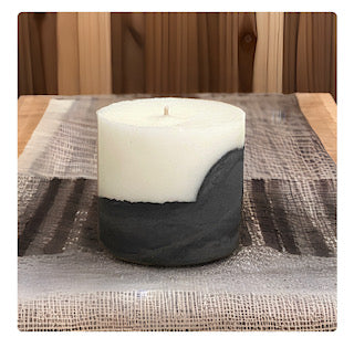 Concrete Pillar Candle- Charcoal/ Black Bottom