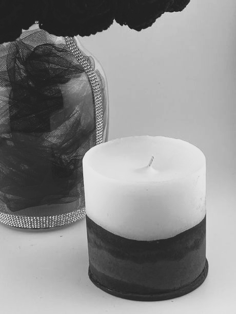 Concrete Pillar Candle- Charcoal/ Black Bottom