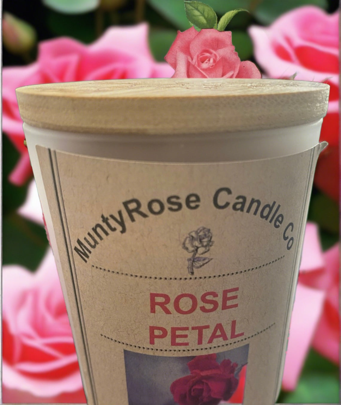 Rose Petals - Powder Room Mini - 7 oz Frosted Glass Candle Jar with Wood Jar