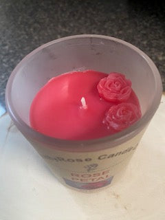 Rose Petals - Powder Room Mini - 7 oz Frosted Glass Candle Jar with Wood Jar