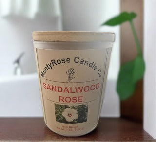 Sandalwood Rose -Powder Room Mini - 7 oz Frosted Glass Candle Jar with Wood Top