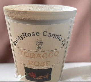 Tobacco Rose - Powder Room Mini - 7 oz Frosted Glass Candle Jar with Wood Top