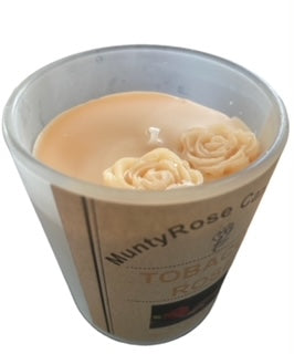 Tobacco Rose - Powder Room Mini - 7 oz Frosted Glass Candle Jar with Wood Top