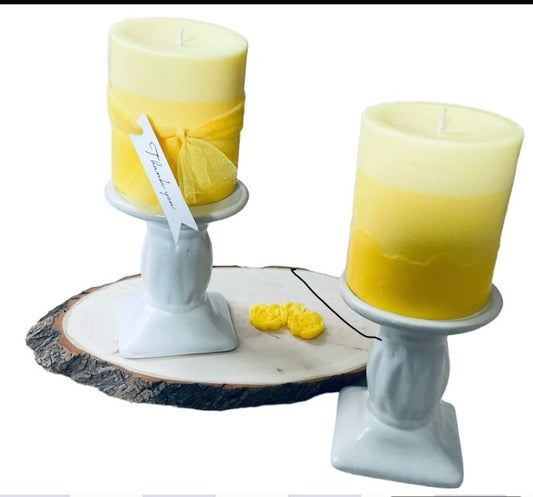 Sea Salt and Orchid - Scented Pillar Candle - Yellow